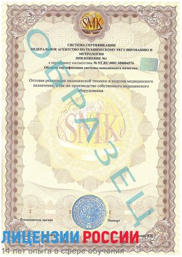 Образец сертификата соответствия (приложение) Елизово Сертификат ISO 13485